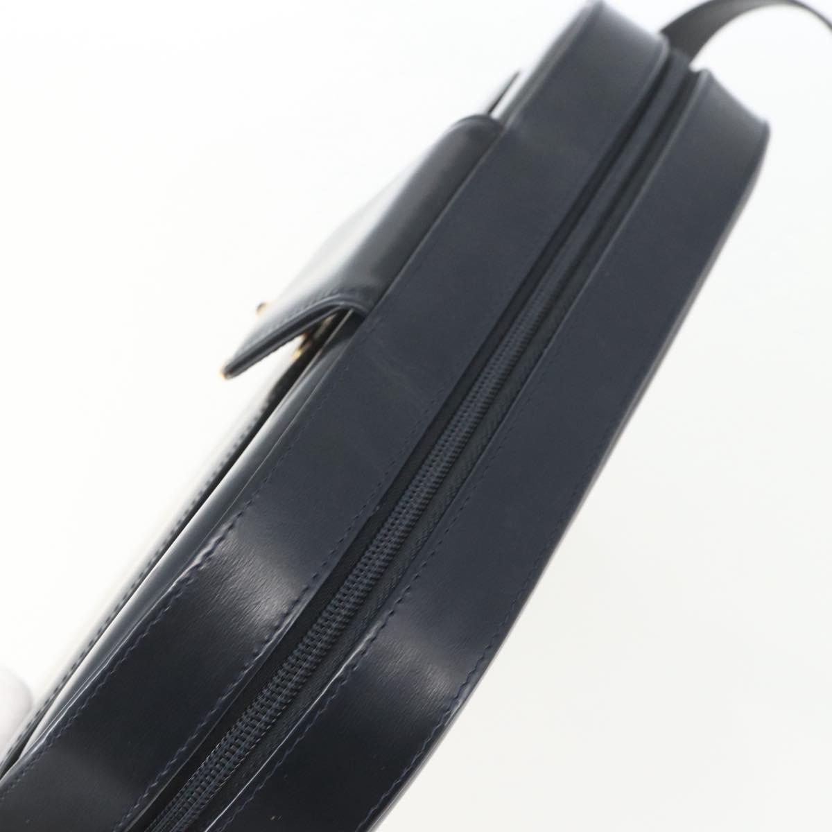 CARTIER Shoulder Bag Leather Navy Gold Auth 164015V