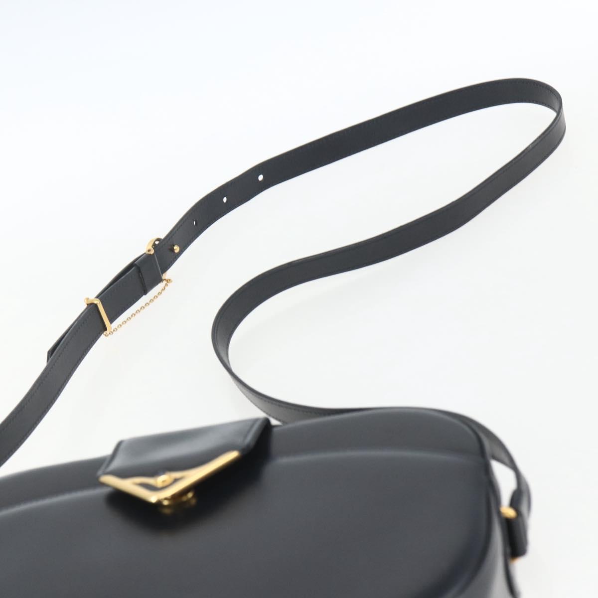 CARTIER Shoulder Bag Leather Navy Gold Auth 164015V