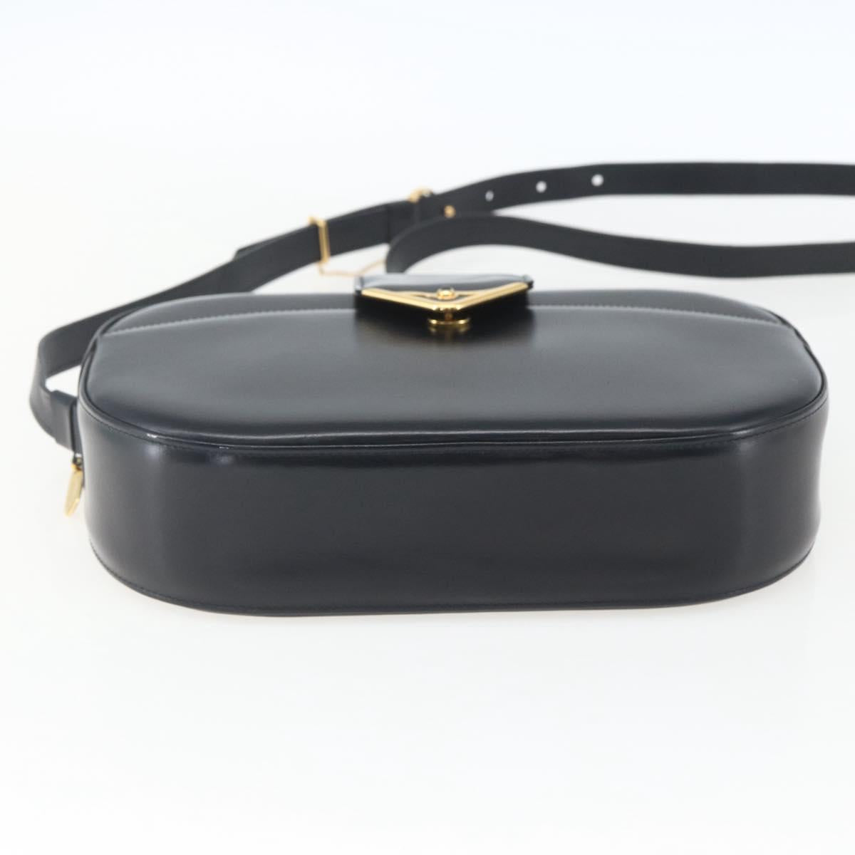 CARTIER Shoulder Bag Leather Navy Gold Auth 164015V