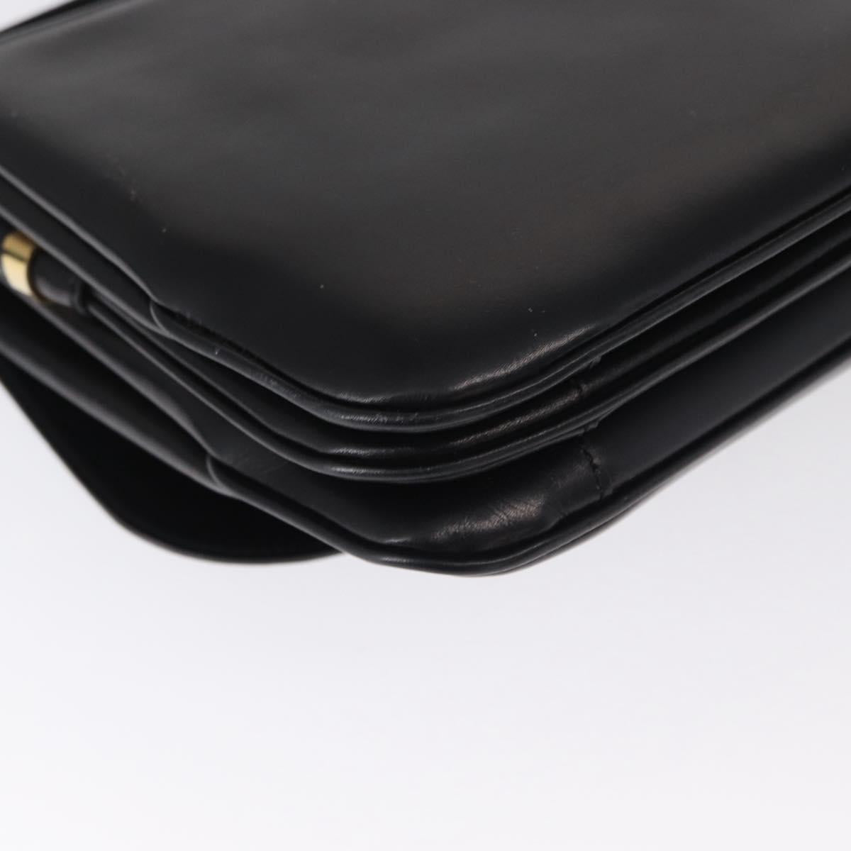 CELINE Shoulder Bag Leather Black Gold Auth 164016