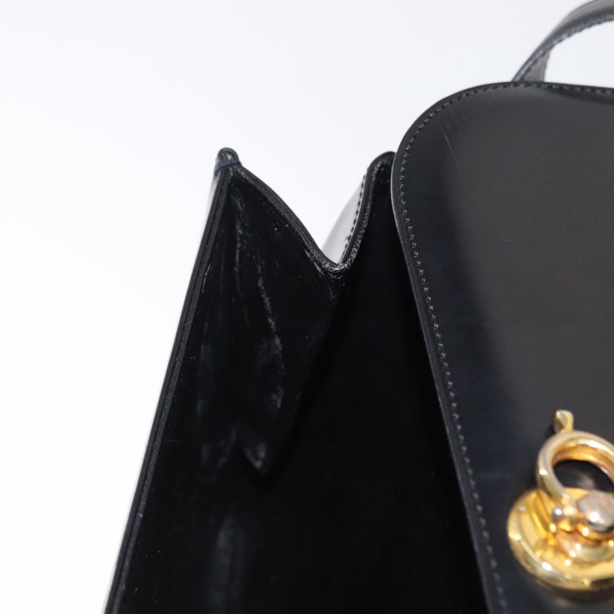 CELINE Shoulder Bag Leather Black Gold Auth 164016