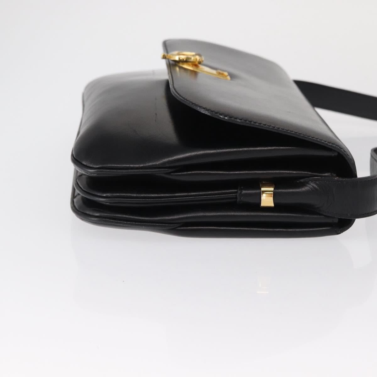 CELINE Shoulder Bag Leather Black Gold Auth 164016