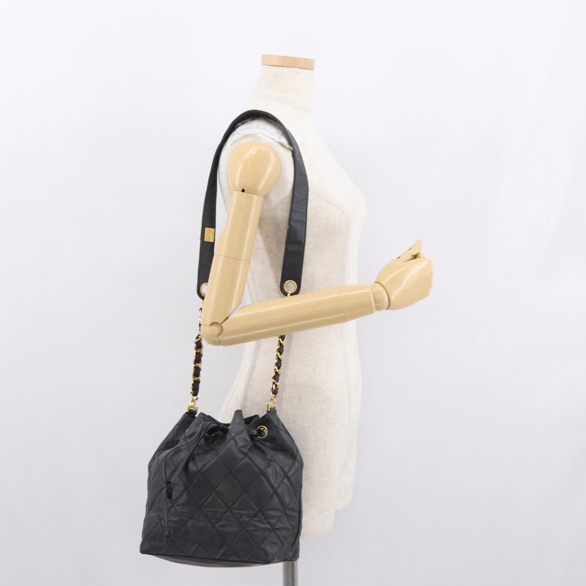 CHANEL Chain Shoulder Bag Patent leather Black Gold CC Auth 164017
