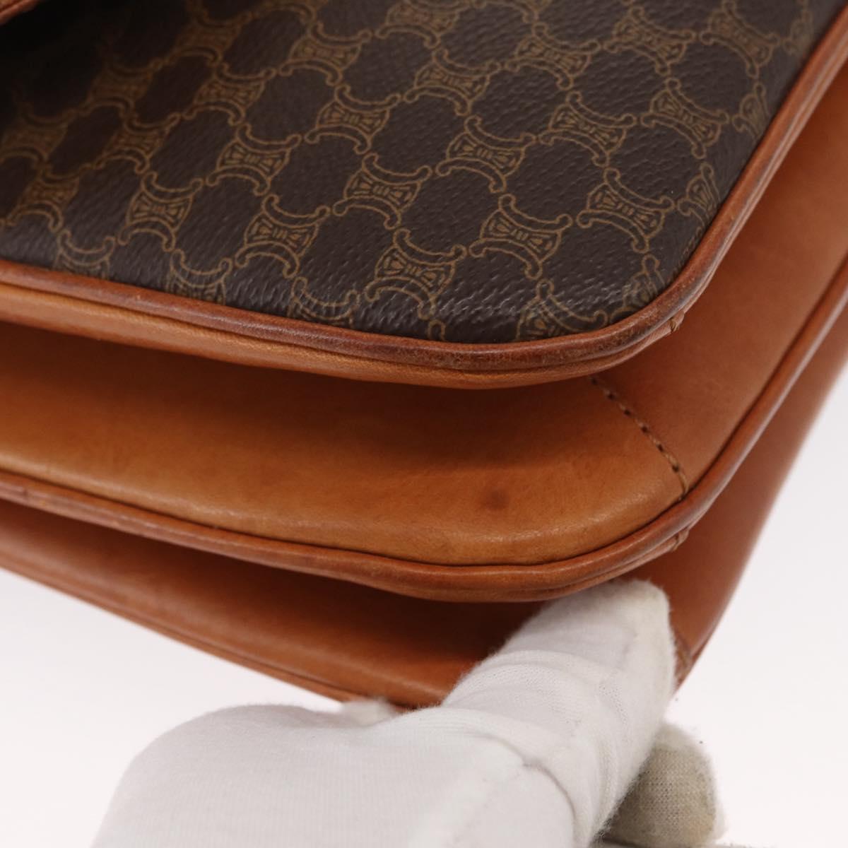 CELINE Macadam Canvas Shoulder Bag PVC Leather Brown Gold Auth 164018