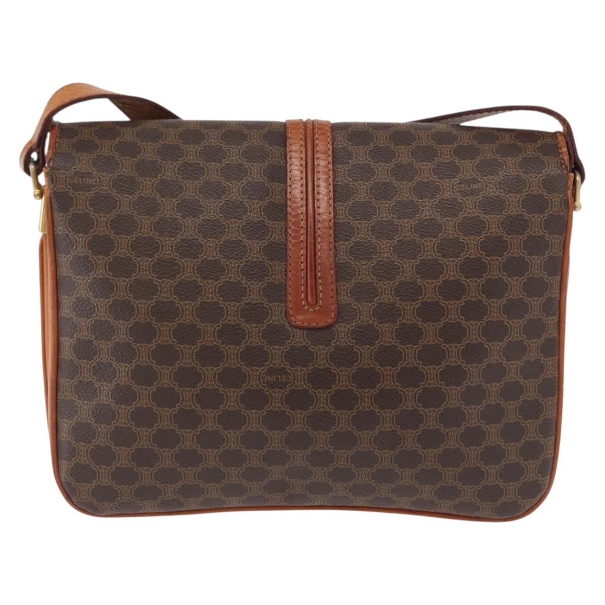 CELINE Macadam Canvas Shoulder Bag PVC Leather Brown Gold Auth 164018