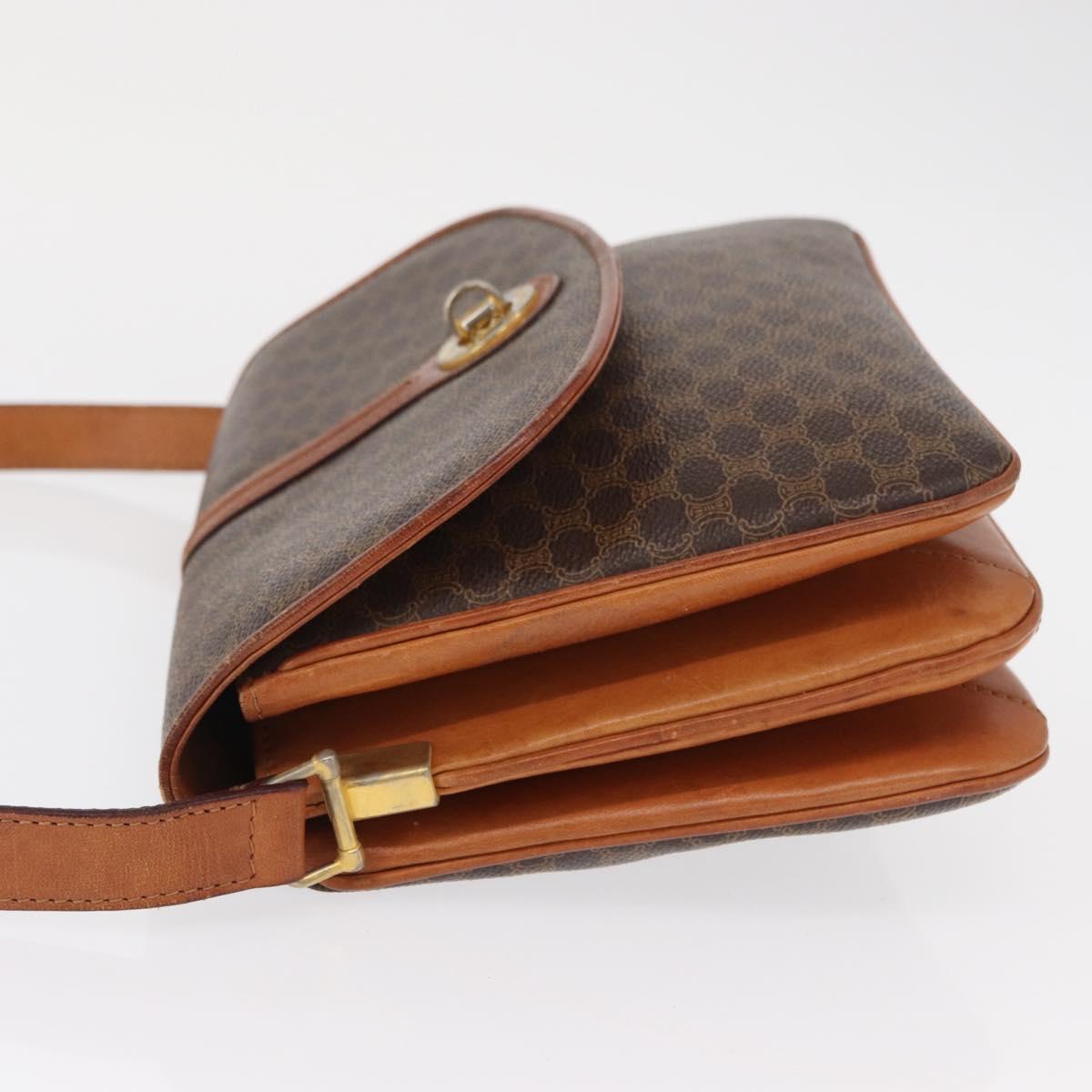 CELINE Macadam Canvas Shoulder Bag PVC Leather Brown Gold Auth 164018