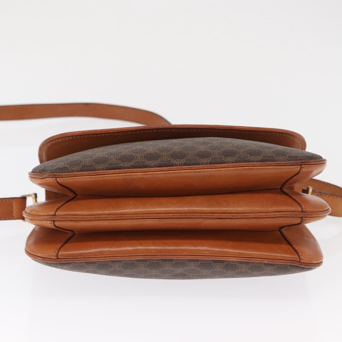 CELINE Macadam Canvas Shoulder Bag PVC Leather Brown Gold Auth 164018