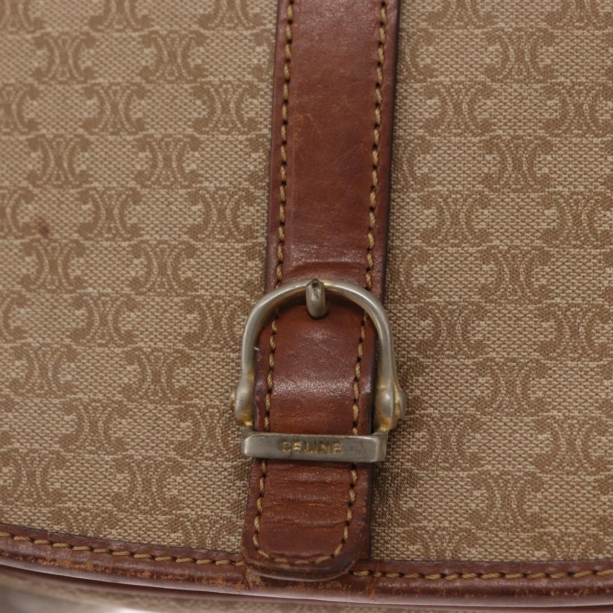CELINE Macadam Canvas Shoulder Bag PVC Beige Gold Auth 164019