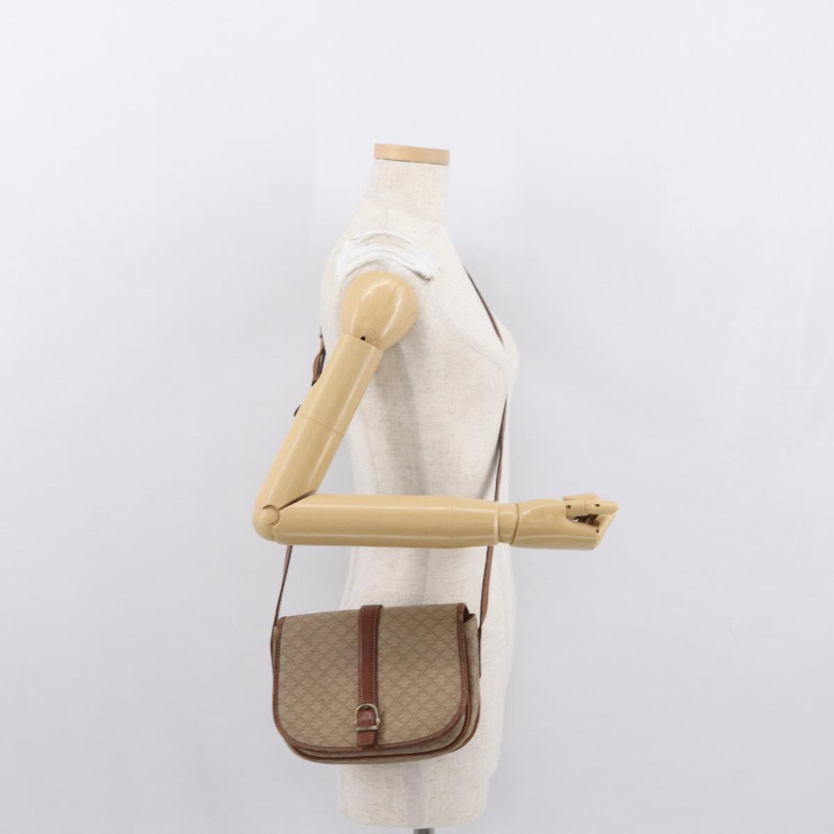 CELINE Macadam Canvas Shoulder Bag PVC Beige Gold Auth 164019