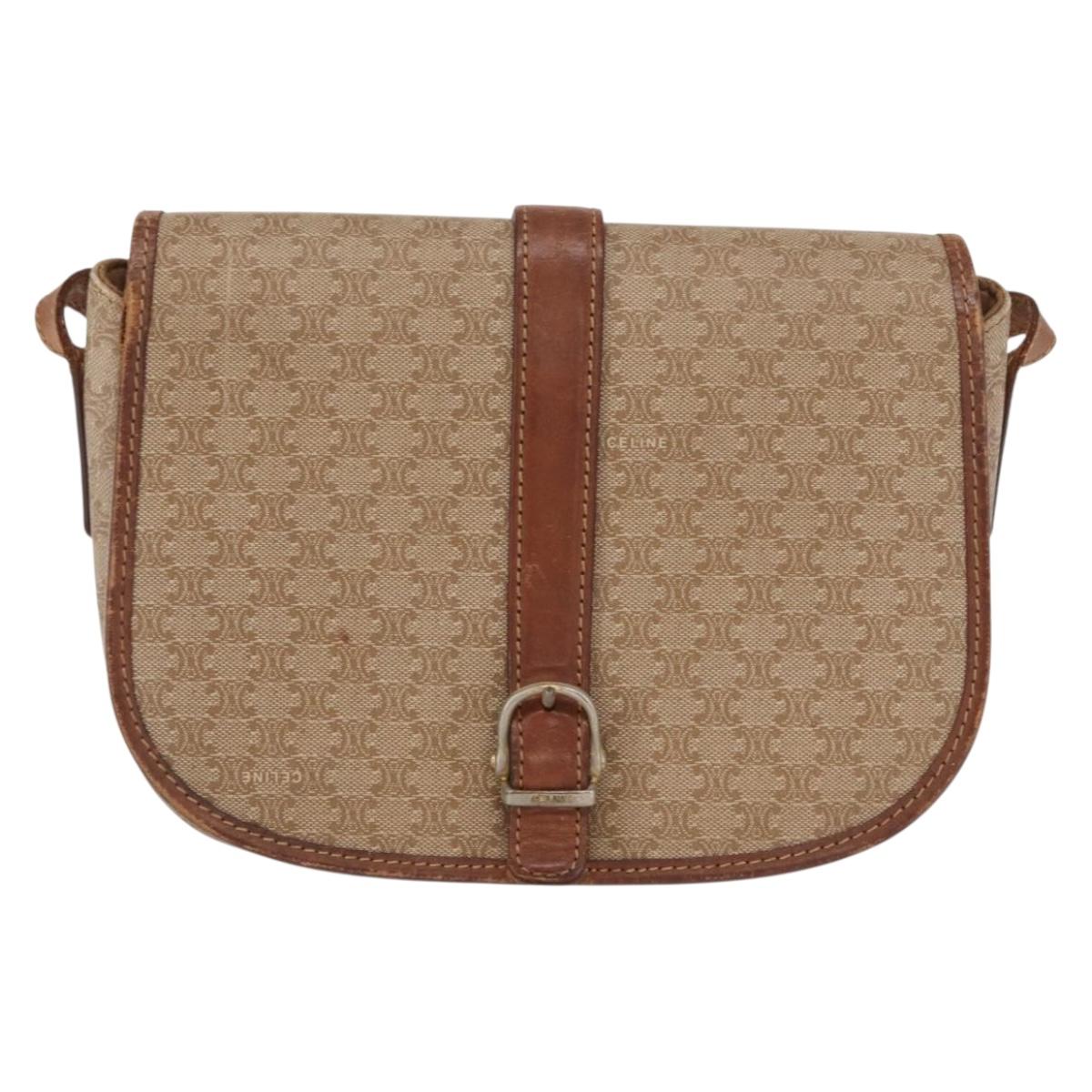 CELINE Macadam Canvas Shoulder Bag PVC Beige Gold Auth 164019