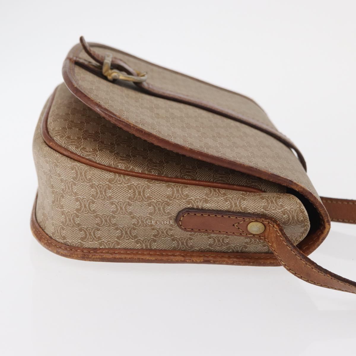 CELINE Macadam Canvas Shoulder Bag PVC Beige Gold Auth 164019