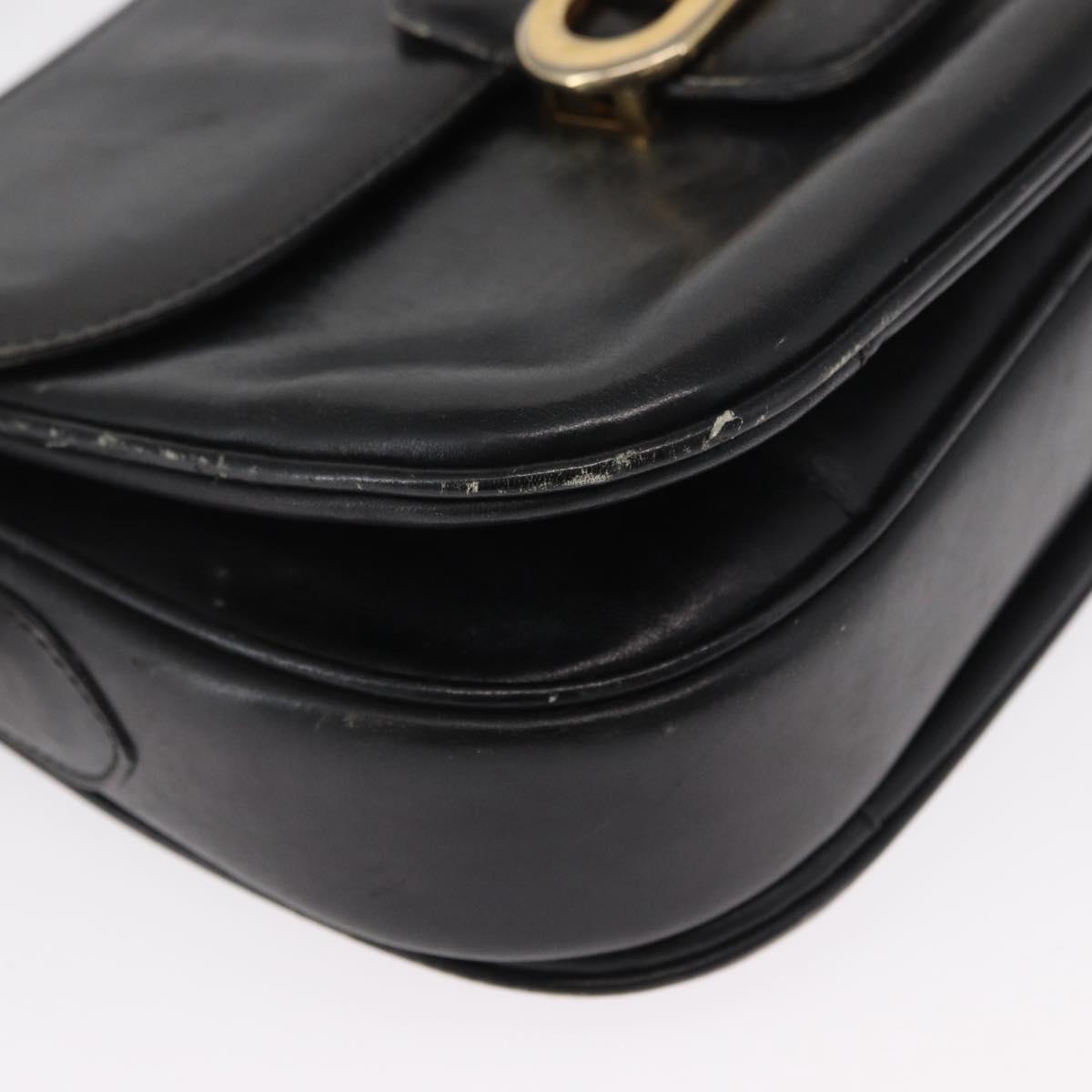 CELINE Shoulder Bag Leather Black Gold Auth 164021