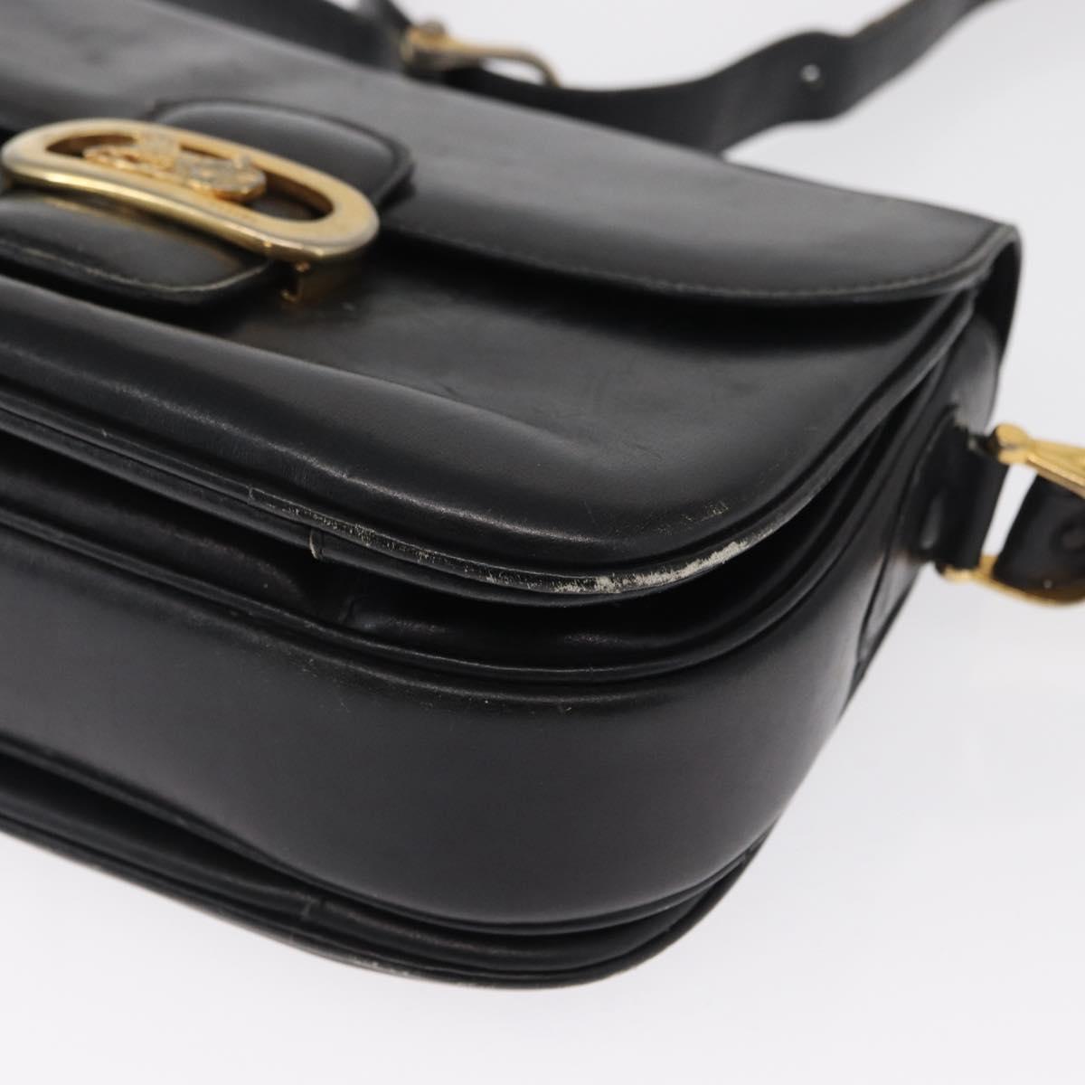CELINE Shoulder Bag Leather Black Gold Auth 164021