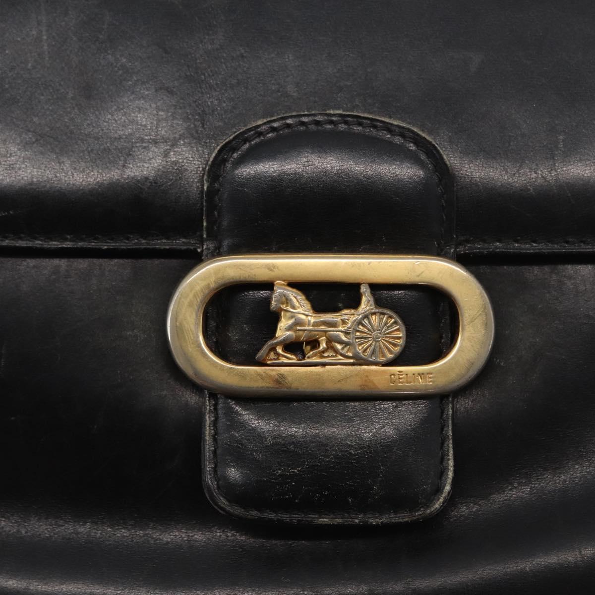 CELINE Shoulder Bag Leather Black Gold Auth 164021