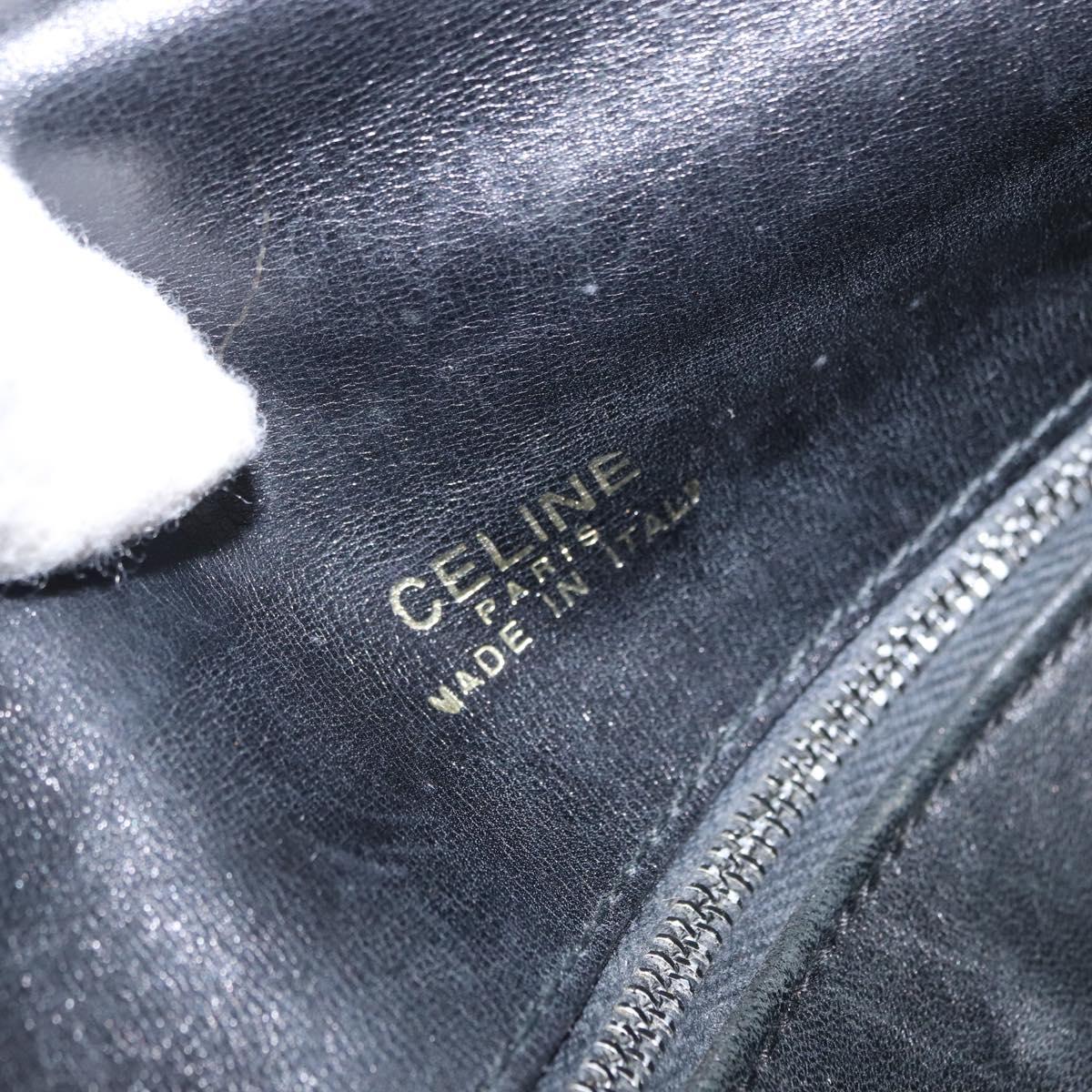 CELINE Shoulder Bag Leather Black Gold Auth 164021