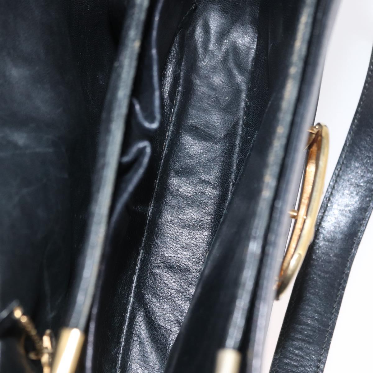 CELINE Shoulder Bag Leather Black Gold Auth 164021