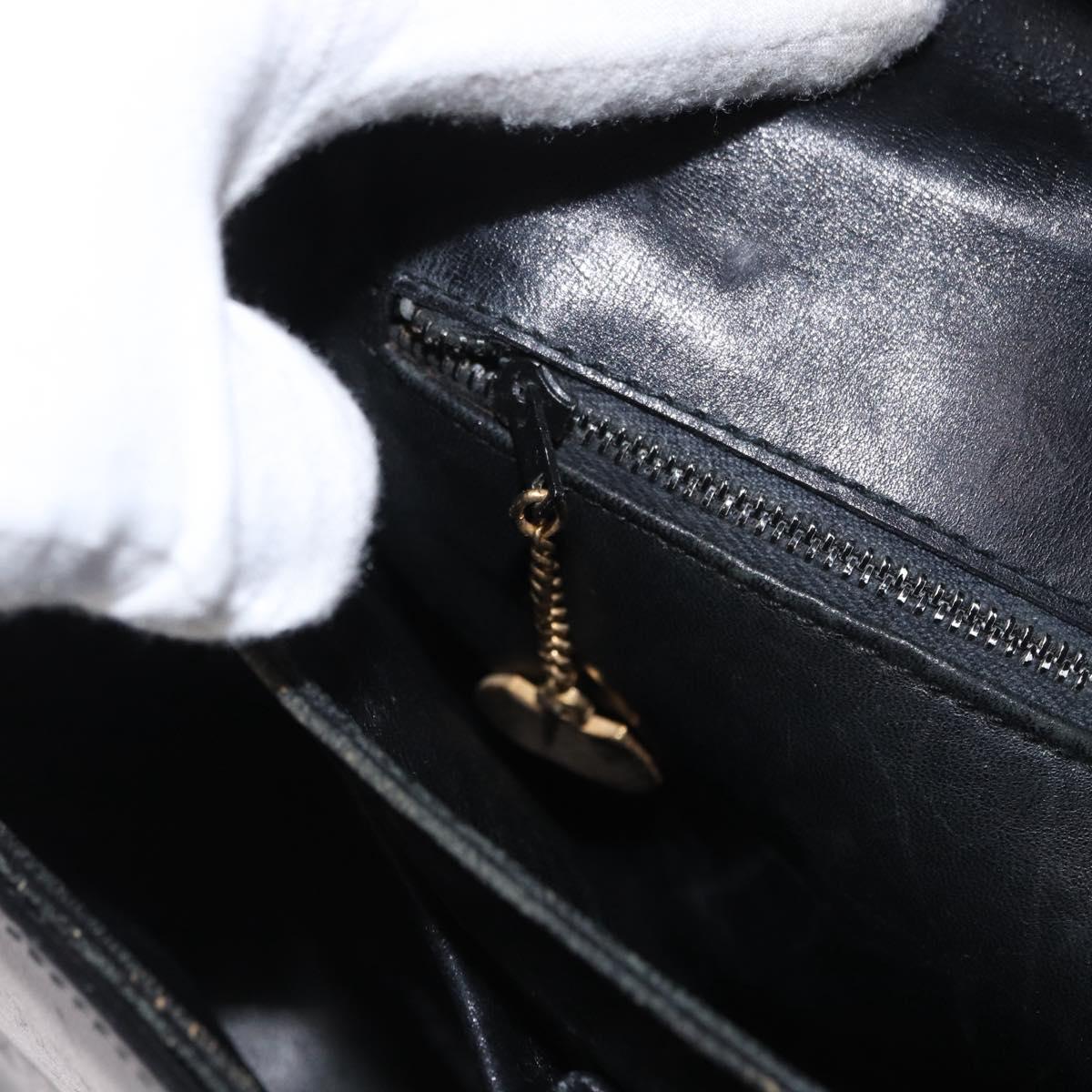 CELINE Shoulder Bag Leather Black Gold Auth 164021