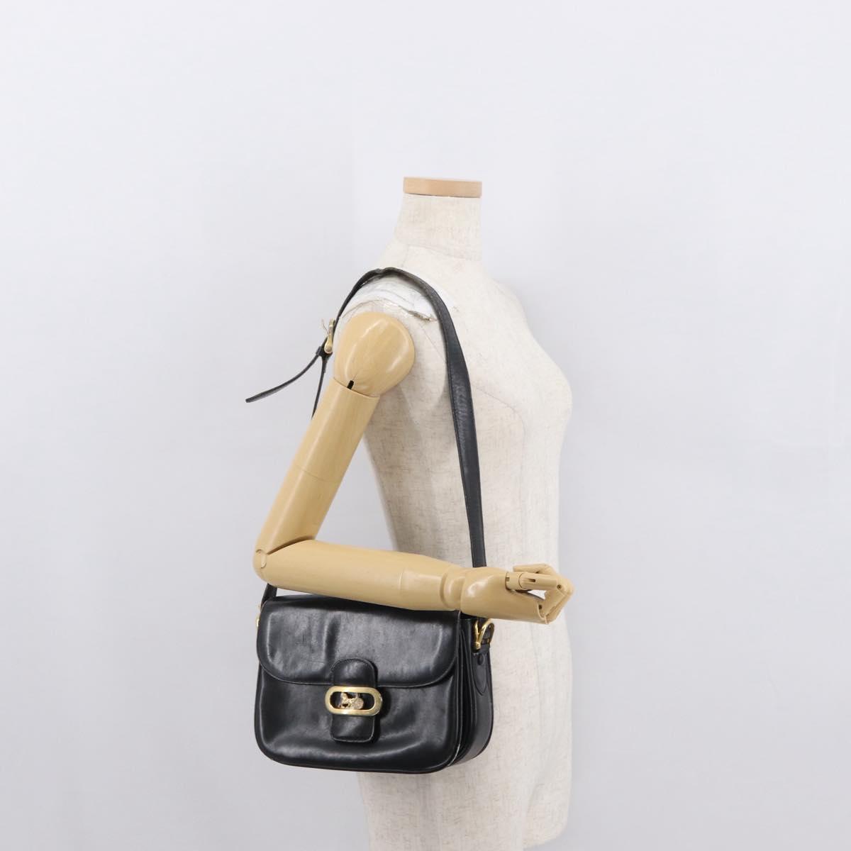 CELINE Shoulder Bag Leather Black Gold Auth 164021