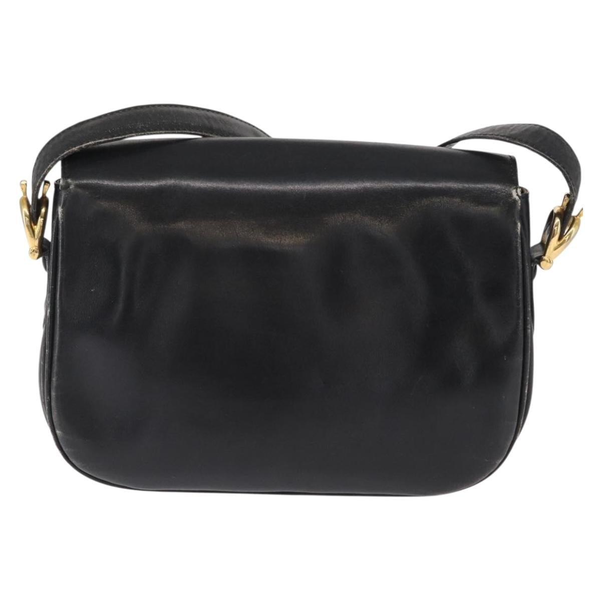 CELINE Shoulder Bag Leather Black Gold Auth 164021