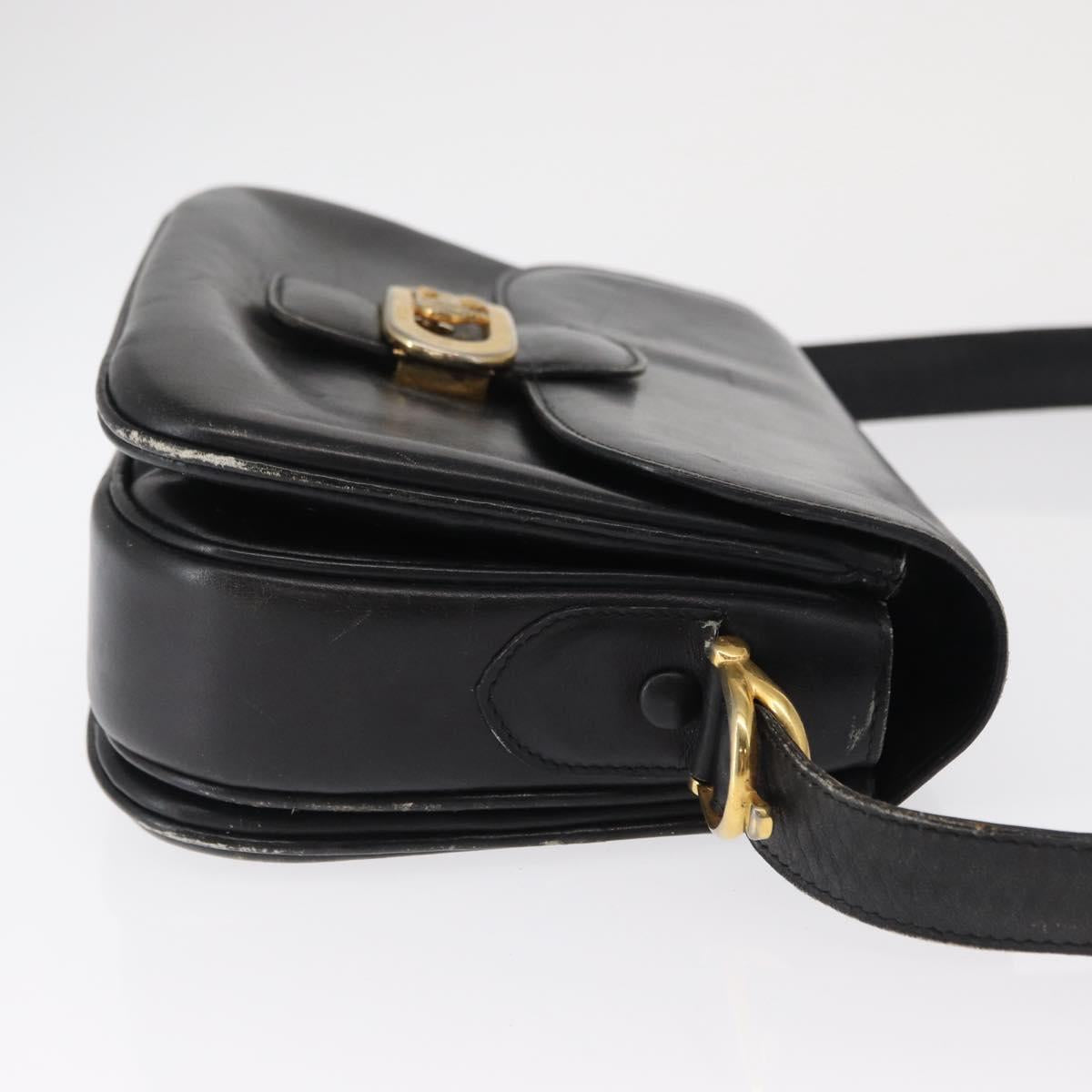 CELINE Shoulder Bag Leather Black Gold Auth 164021