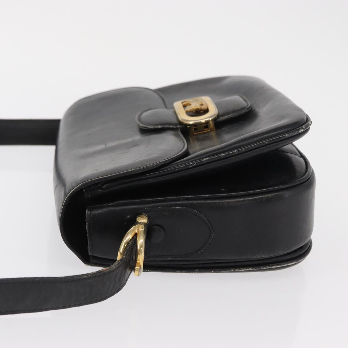 CELINE Shoulder Bag Leather Black Gold Auth 164021