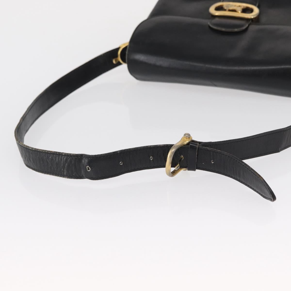 CELINE Shoulder Bag Leather Black Gold Auth 164021