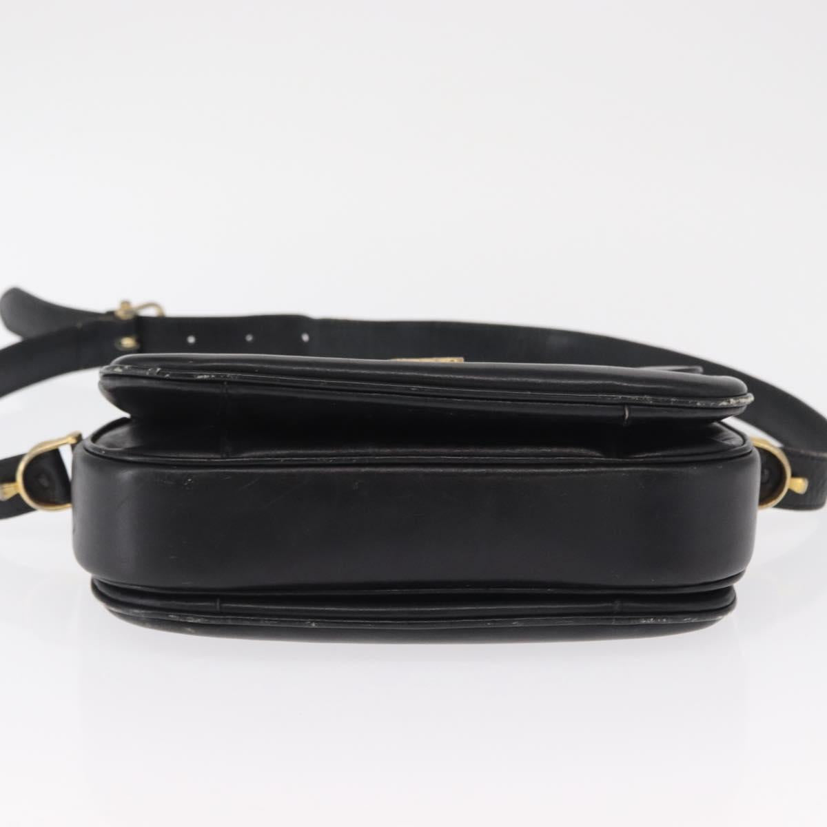 CELINE Shoulder Bag Leather Black Gold Auth 164021