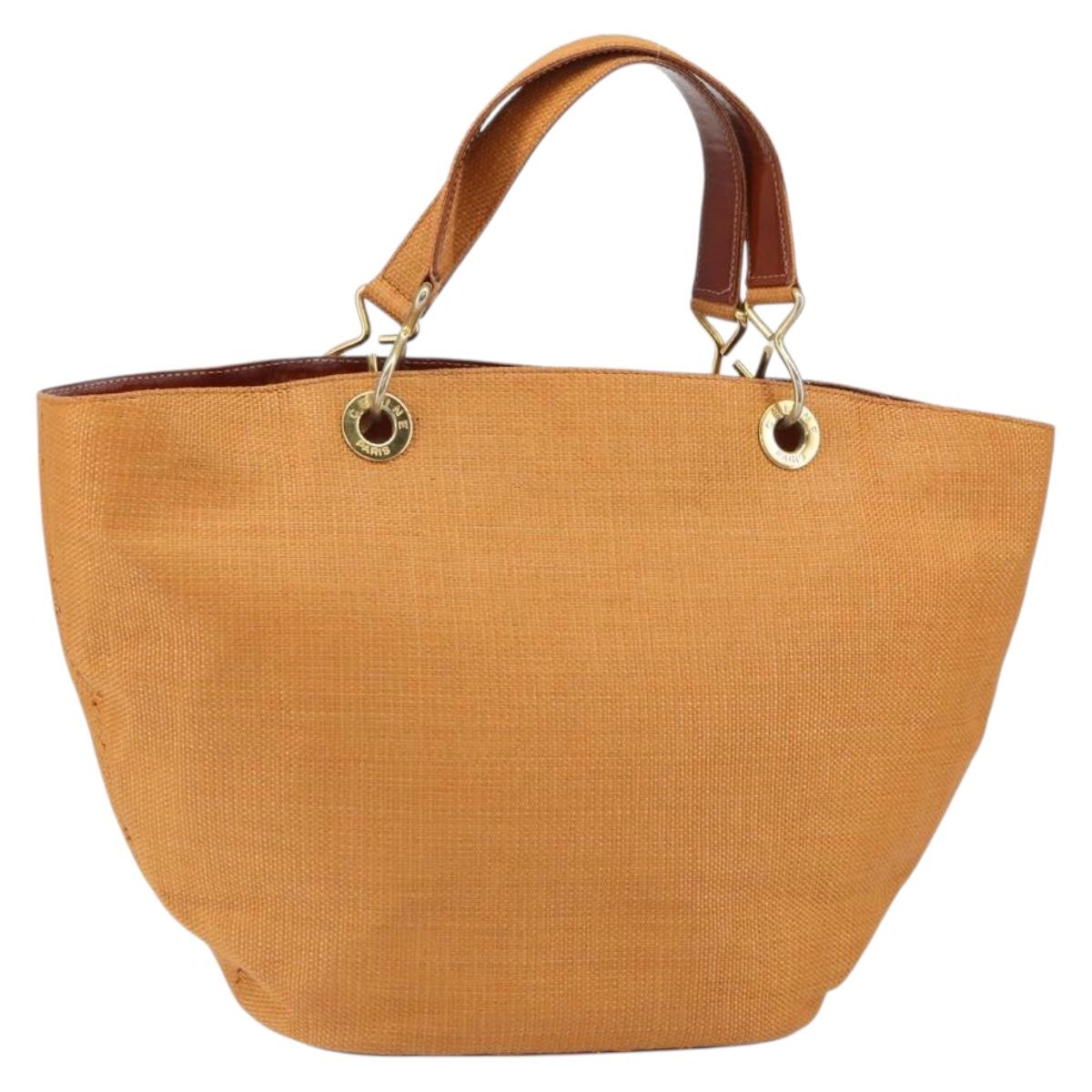 CELINE Shoulder Bag Nylon Orange Gold Auth 164026