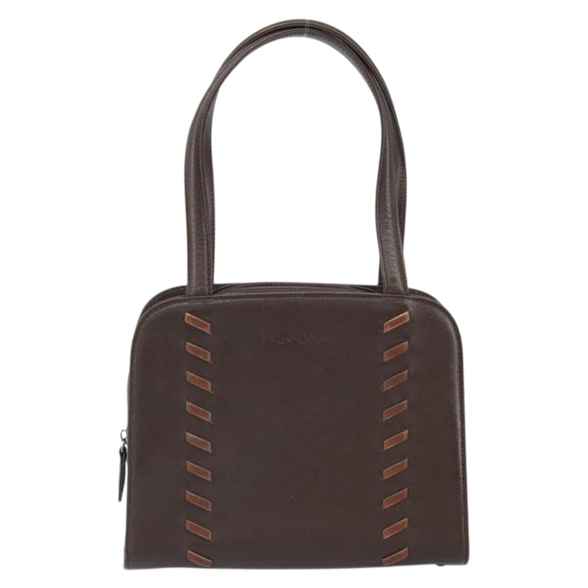 SAINT LAURENT Hand Bag Leather Brown Auth 164029