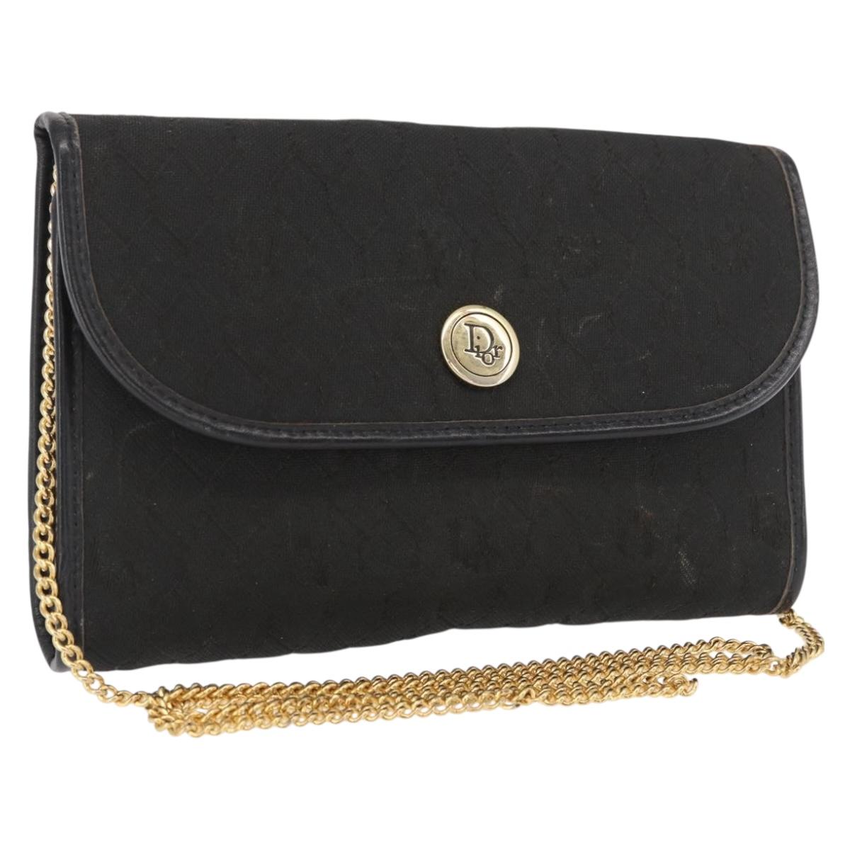 Christian Dior Honeycomb Canvas Chain Shoulder Bag Black Gold Auth 164
