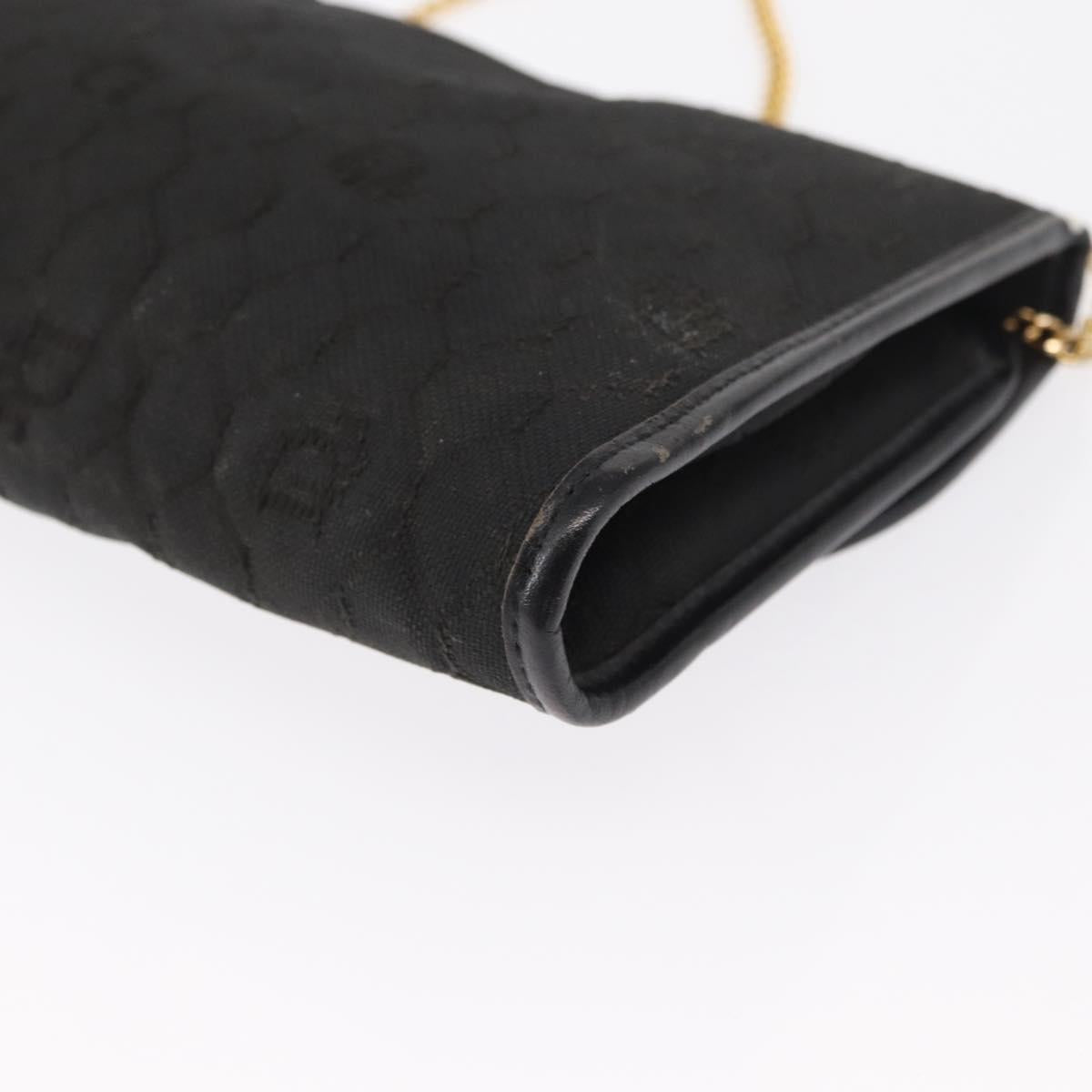 Christian Dior Honeycomb Canvas Chain Shoulder Bag Black Gold Auth 164031