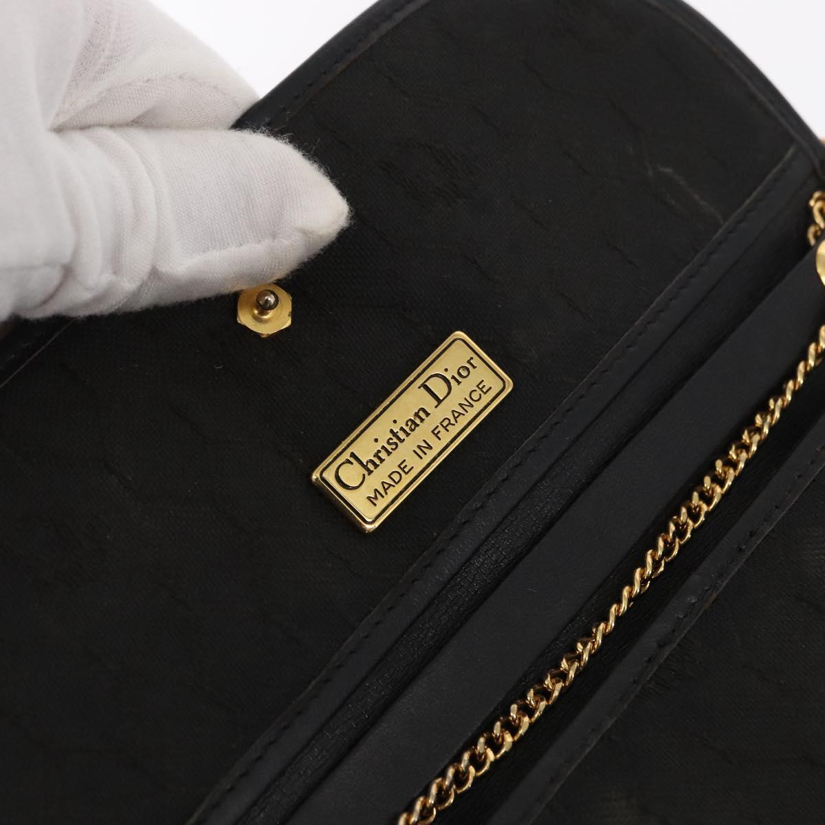 Christian Dior Honeycomb Canvas Chain Shoulder Bag Black Gold Auth 164031