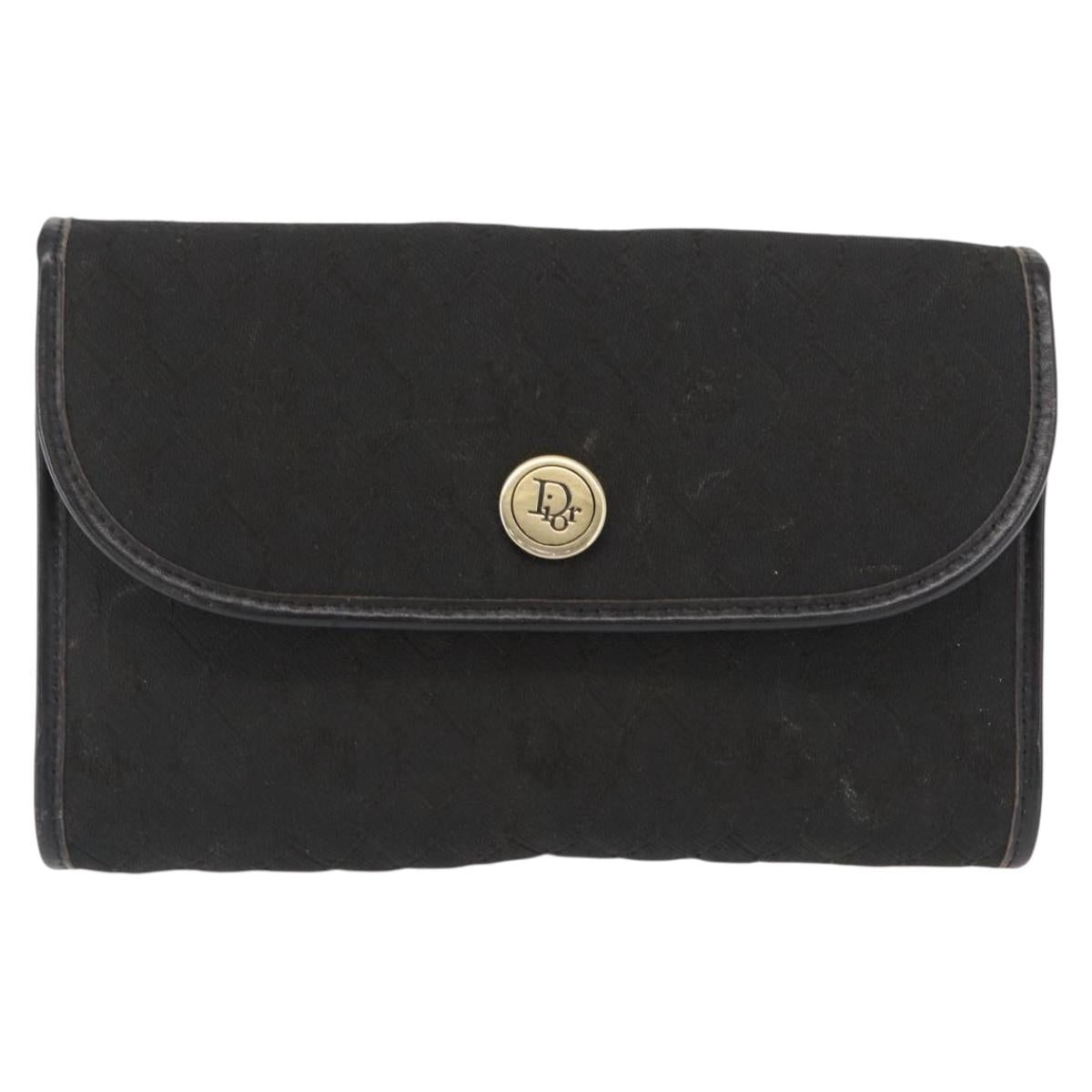 Christian Dior Honeycomb Canvas Chain Shoulder Bag Black Gold Auth 164031