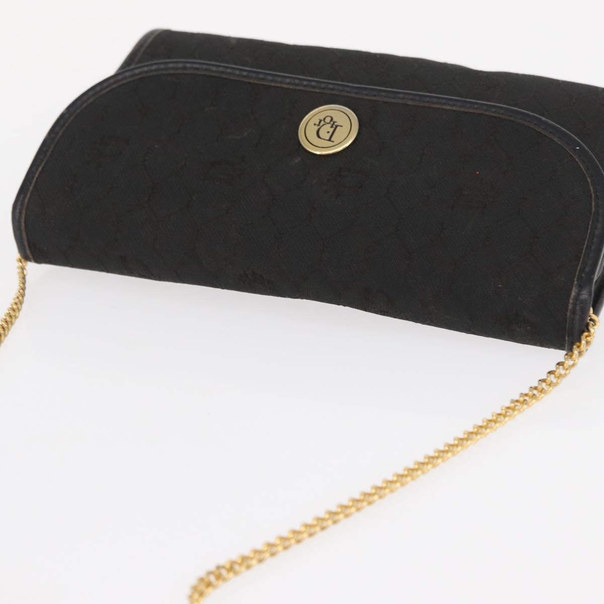 Christian Dior Honeycomb Canvas Chain Shoulder Bag Black Gold Auth 164031