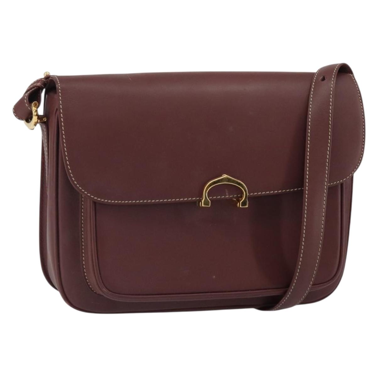 CARTIER Must Line Shoulder Bag Leather Bordeaux Gold Auth 164033