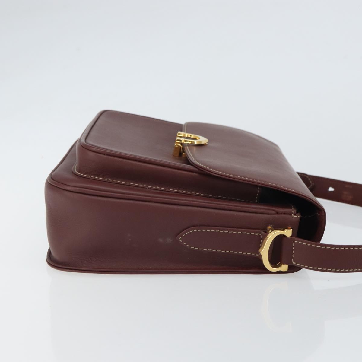 CARTIER Must Line Shoulder Bag Leather Bordeaux Gold Auth 164033
