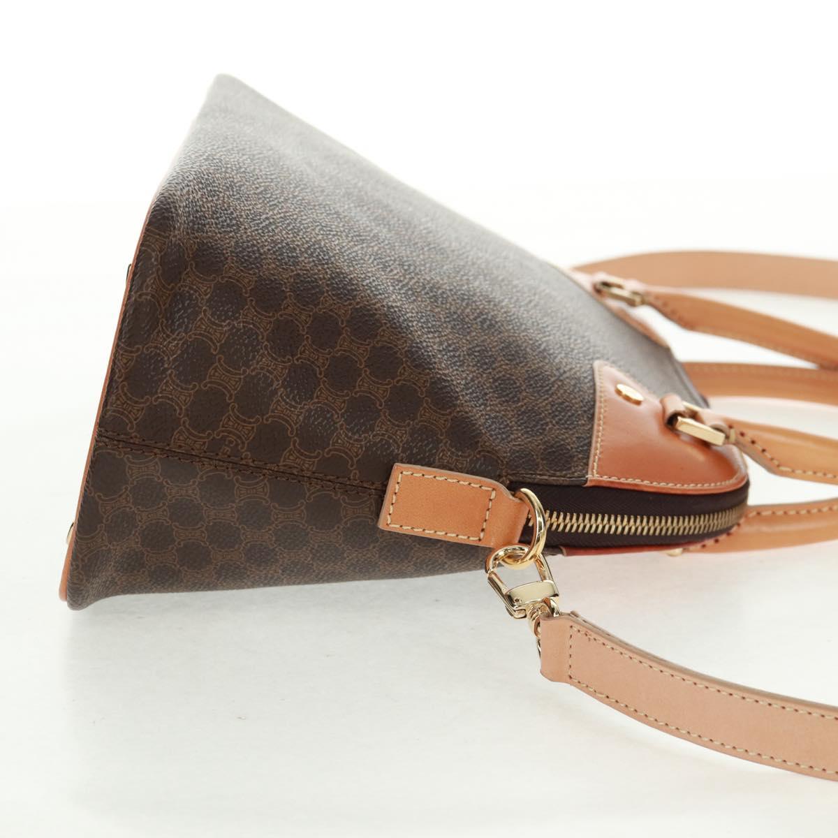CELINE Macadam Canvas Hand Bag PVC Leather Brown Gold Auth 164047V