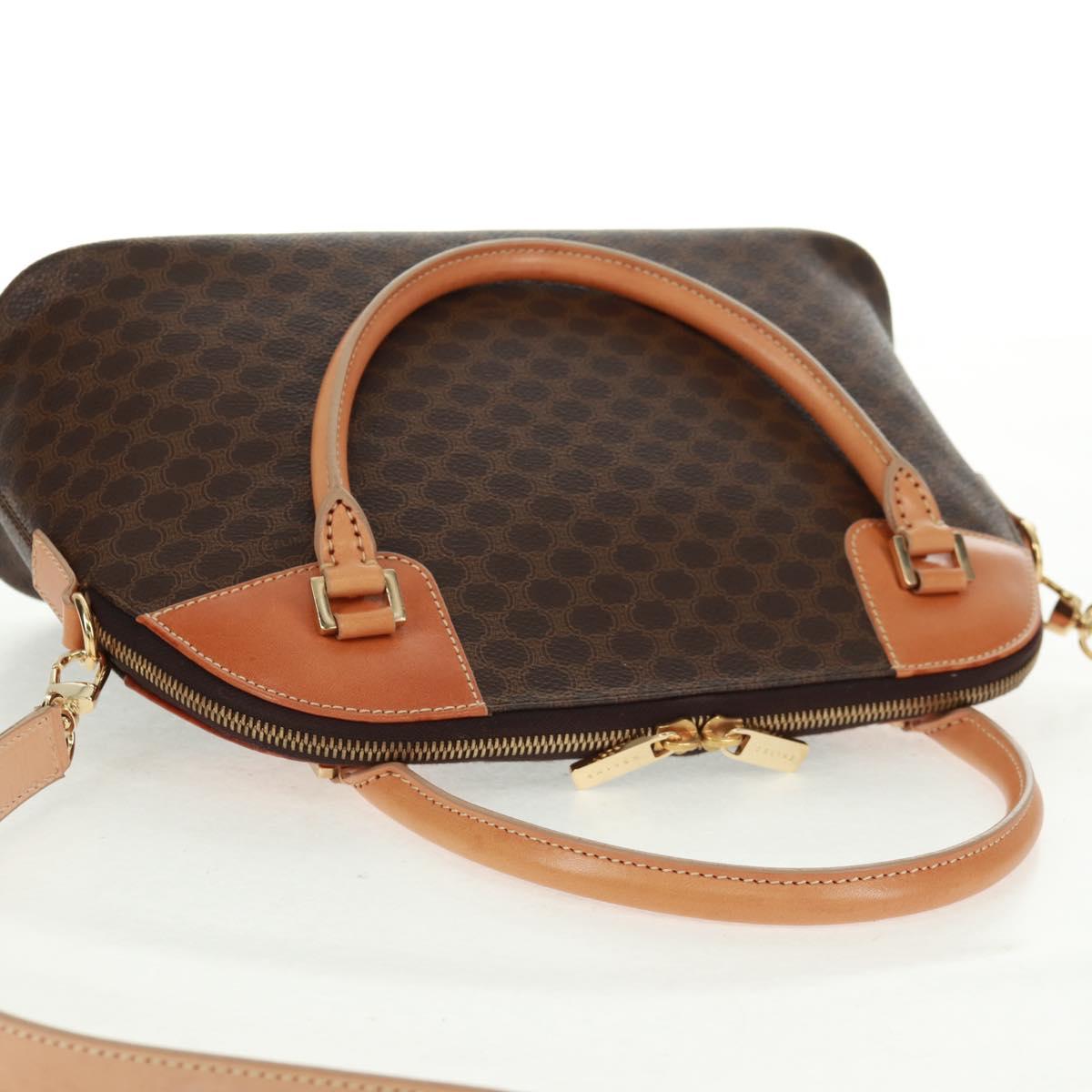 CELINE Macadam Canvas Hand Bag PVC Leather Brown Gold Auth 164047V