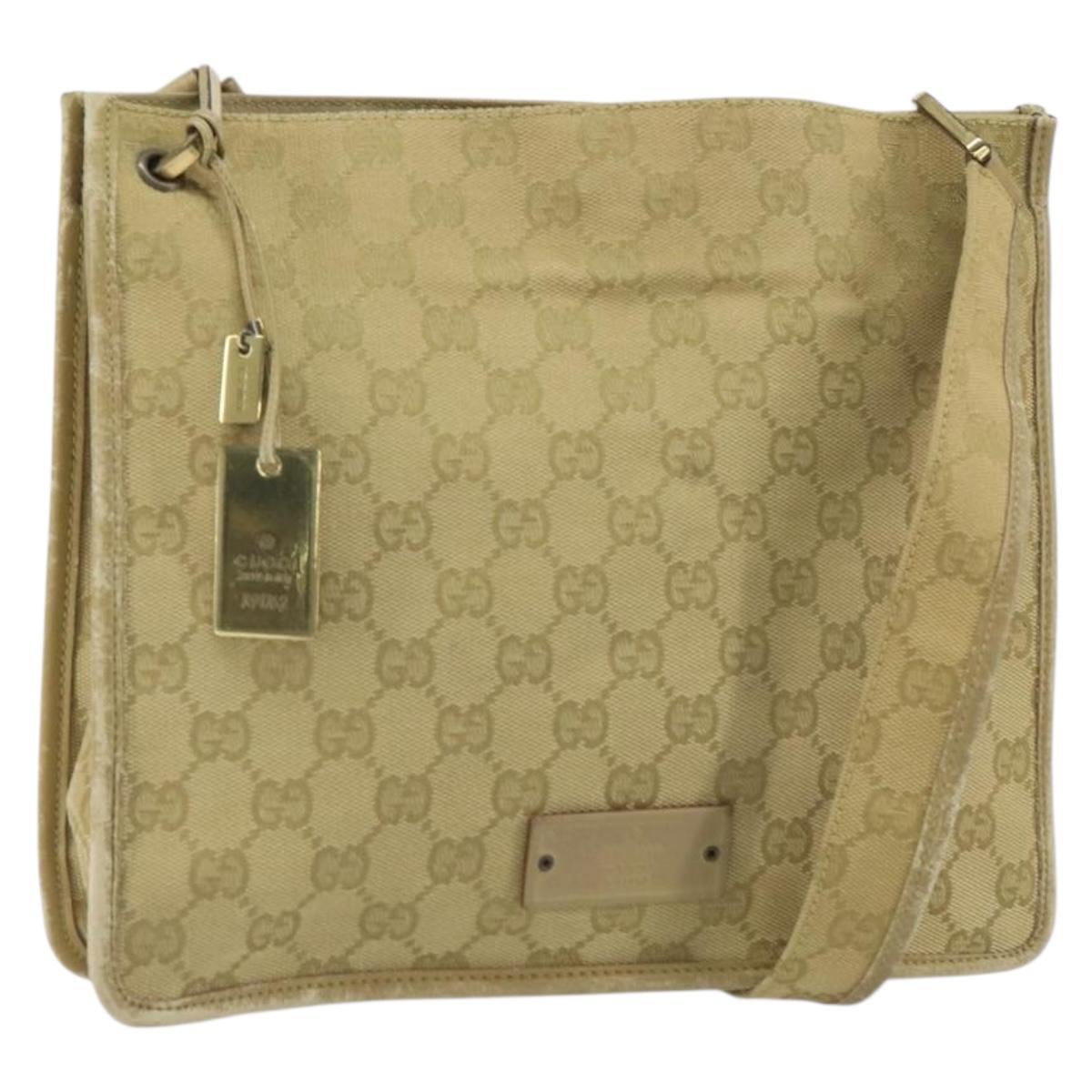 GUCCI GG Canvas Shoulder Bag Beige Gold 91762 Auth 164051