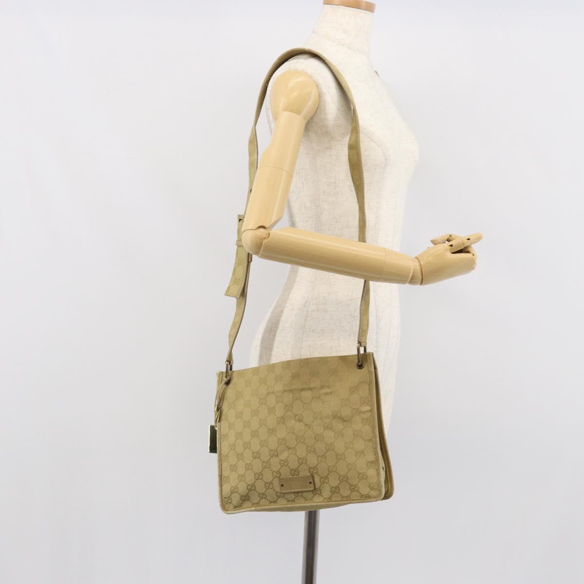 GUCCI GG Canvas Shoulder Bag Beige Gold 91762 Auth 164051