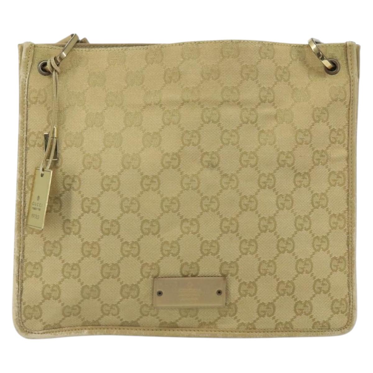 GUCCI GG Canvas Shoulder Bag Beige Gold 91762 Auth 164051