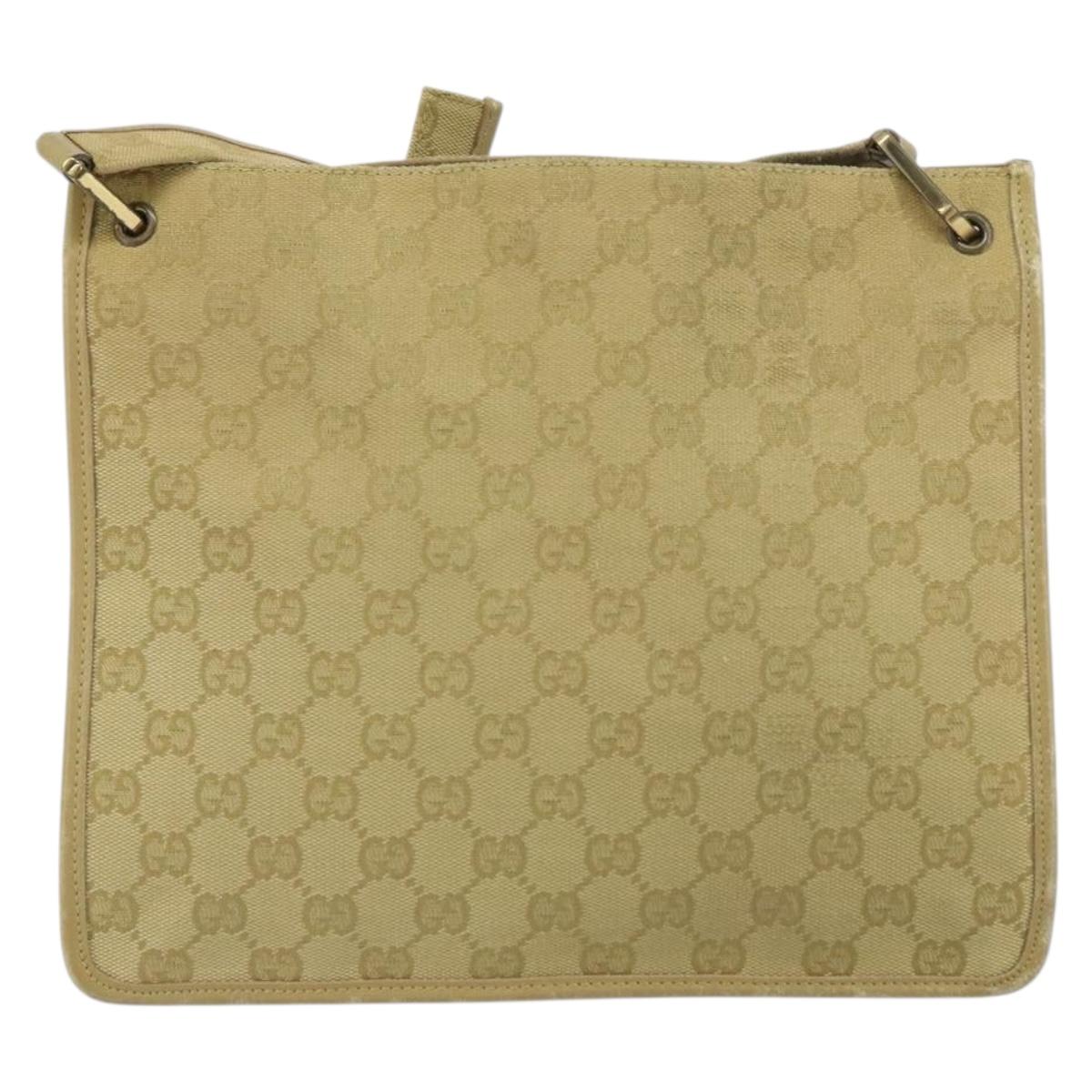 GUCCI GG Canvas Shoulder Bag Beige Gold 91762 Auth 164051