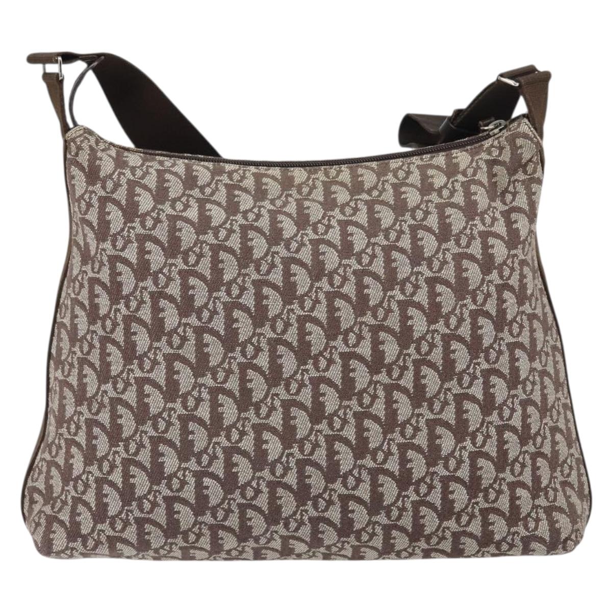 Christian Dior Trotter Canvas Shoulder Bag Navy Silver Auth 164052