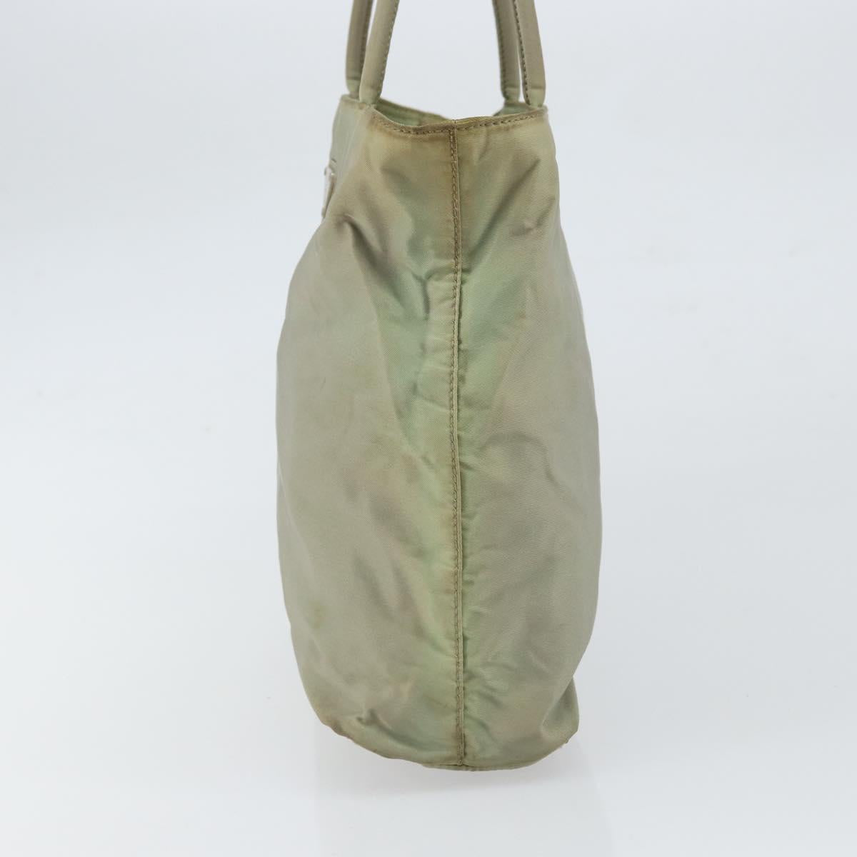 PRADA Hand Bag Nylon Khaki Silver Auth 164059