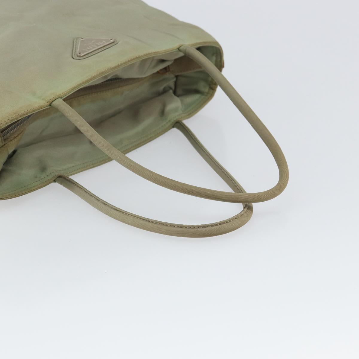 PRADA Hand Bag Nylon Khaki Silver Auth 164059