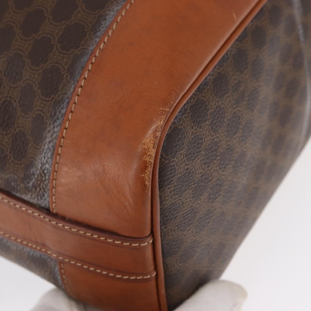 CELINE Macadam Canvas Shoulder Bag PVC Leather Brown Gold Auth 164060