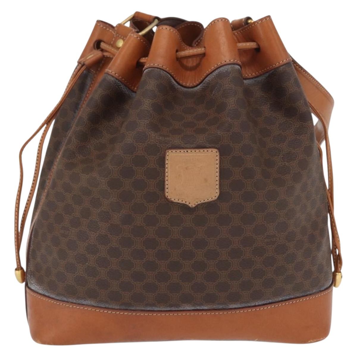 CELINE Macadam Canvas Shoulder Bag PVC Leather Brown Gold Auth 164060