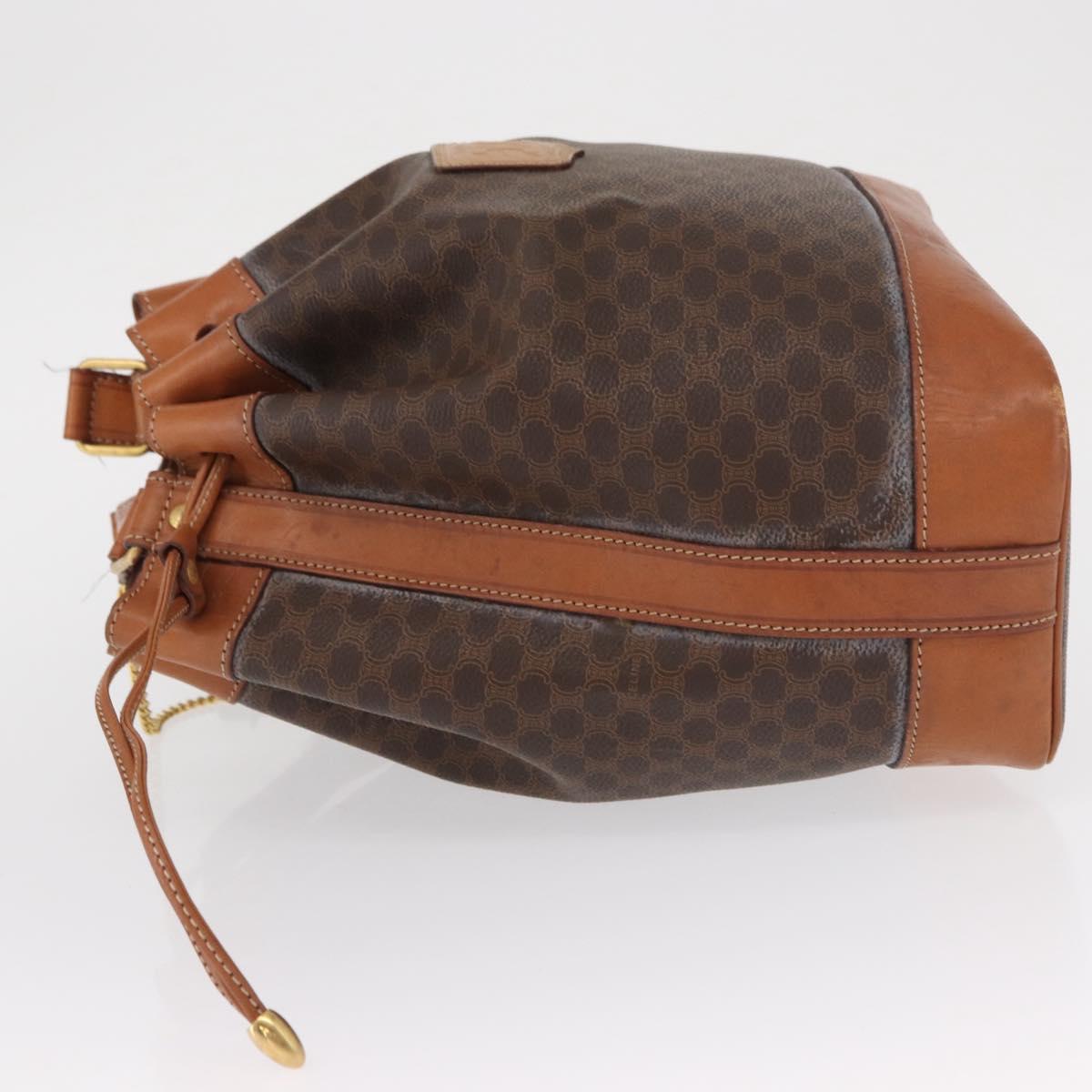 CELINE Macadam Canvas Shoulder Bag PVC Leather Brown Gold Auth 164060