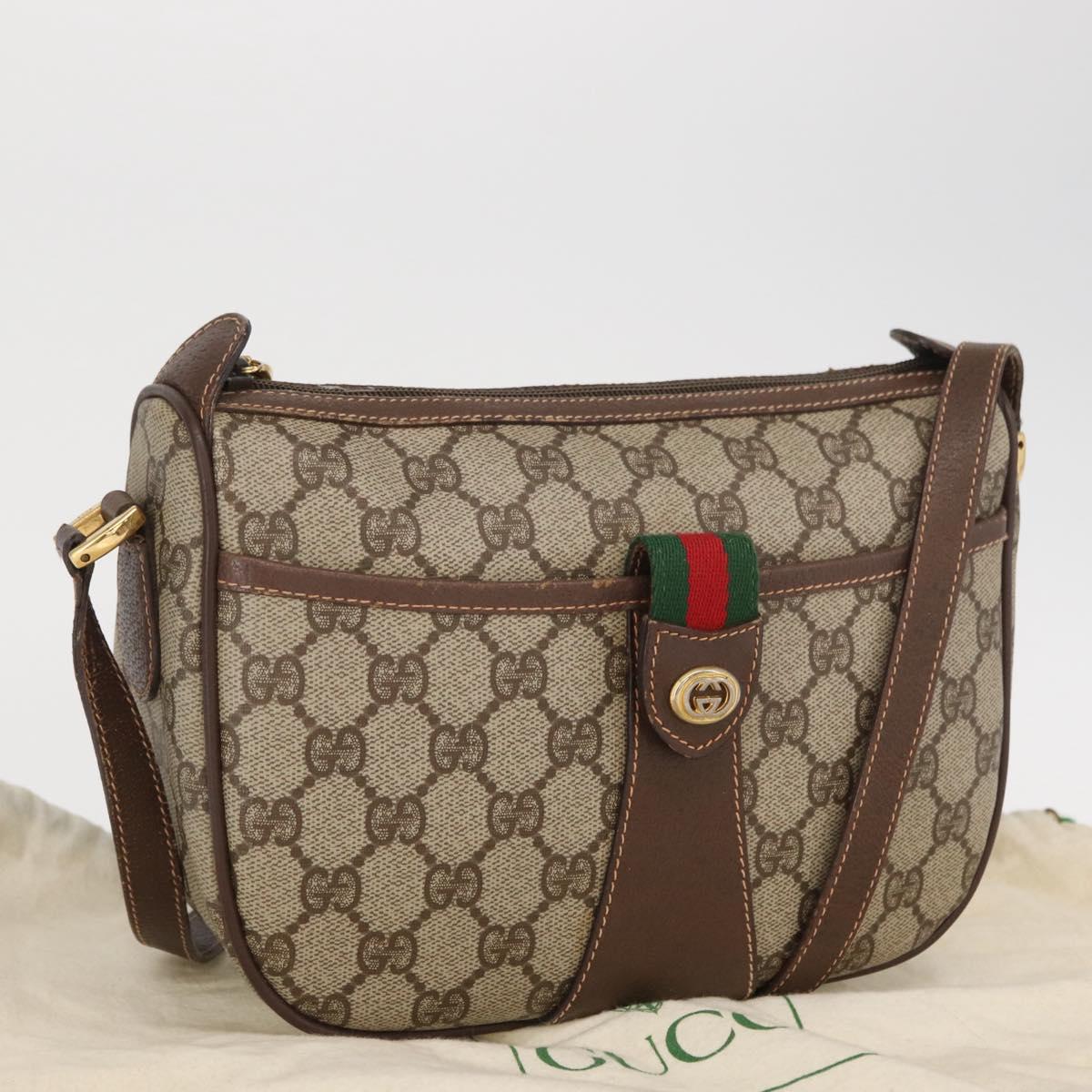 GUCCI GG Supreme Web Sherry Line Bag PVC Beige Gold 89 02 032 Auth 164062