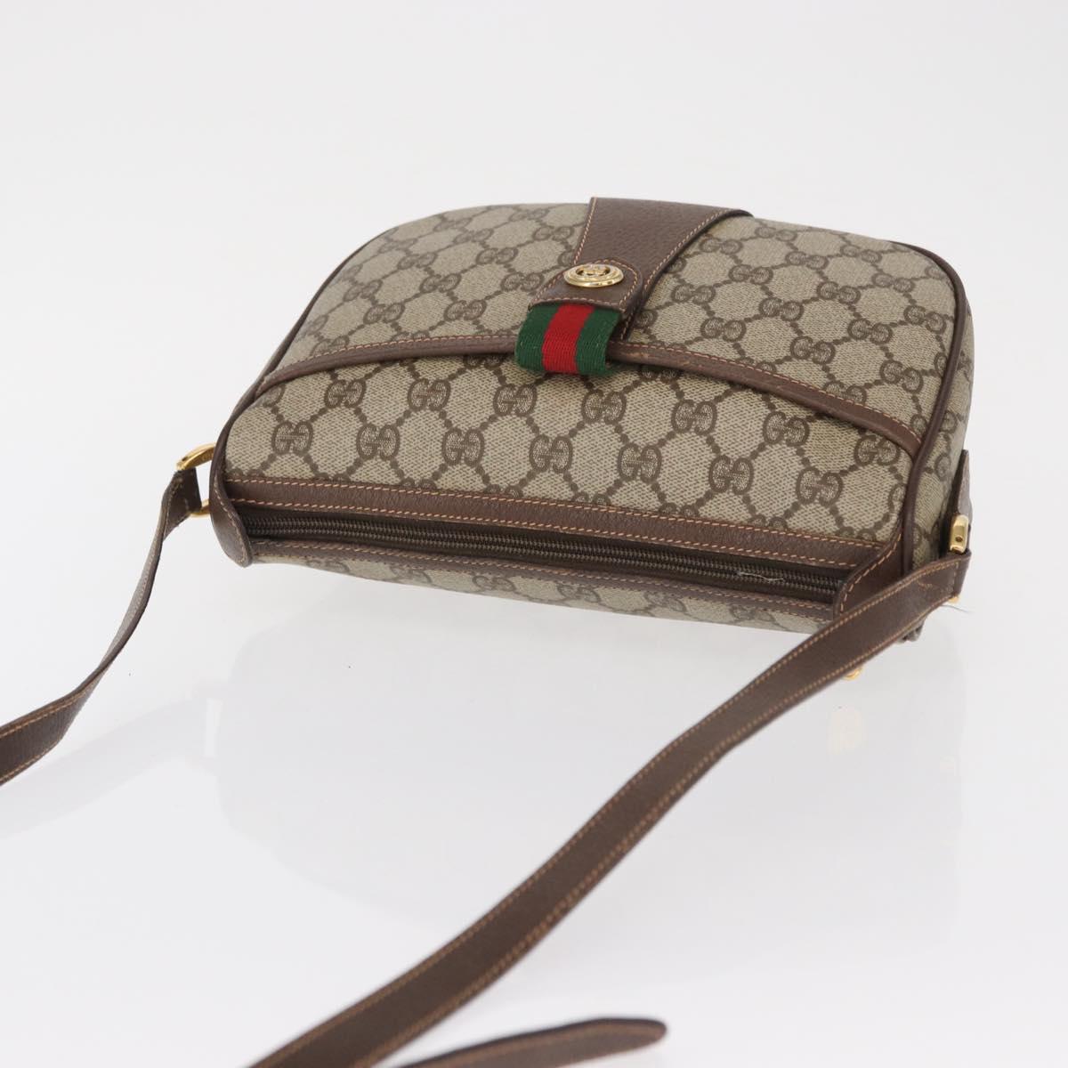 GUCCI GG Supreme Web Sherry Line Bag PVC Beige Gold 89 02 032 Auth 164062